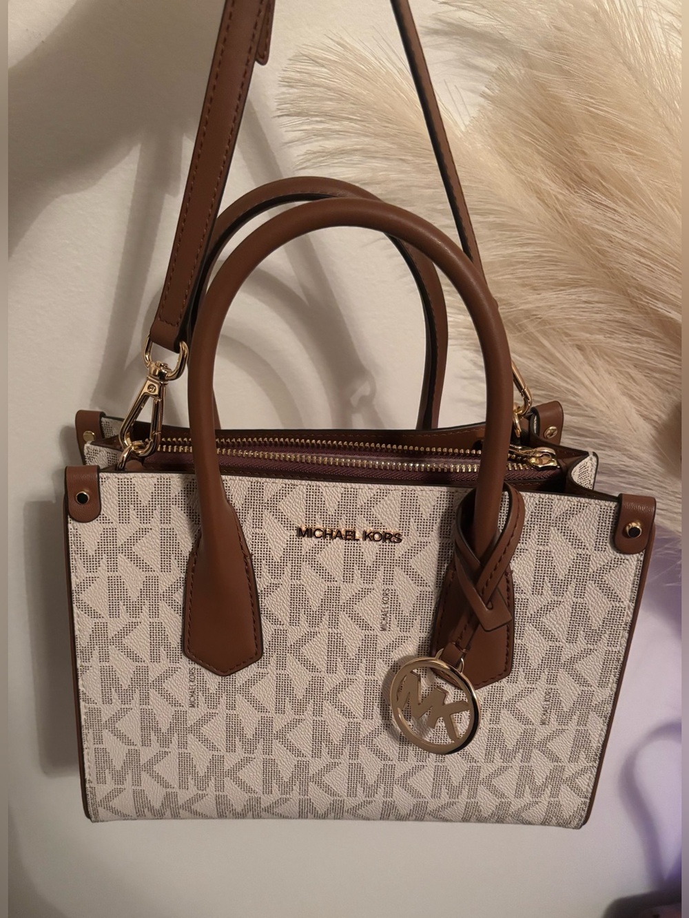 Michael Kors Brown and White With Gold Accent